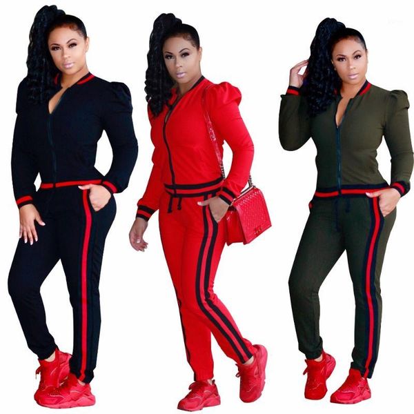 

women's jumpsuits & rompers striped tracksuit women casual two piece set fashion winter gree red full sweat suits jacket pants 2 plus s, Black;white