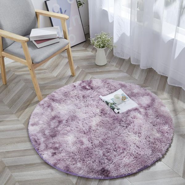 

cilected nordic round plush carpet tie-dye fluffy rug for living room bedroom area rugs anti-slip floor mats hanging basket mat1