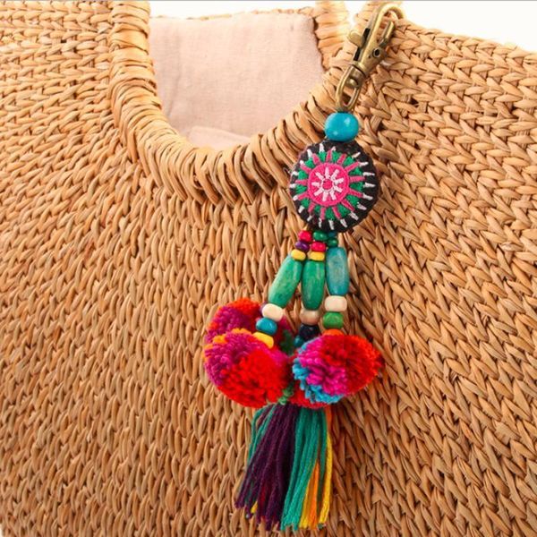 

fashion pom pom tassels keychain with wooden pearl key chain pompom keyring diy tassel key rings fashion women jewelry qh6009 h jllvik