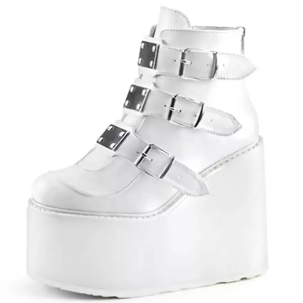 

2020 price metal buckle ankel boots for women black white punk female platform boots wedges high heels botas
