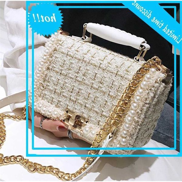 

2021 fashion new quadrant quality wool pearl women designer handbag women's chain shoulder crossbody bag travel