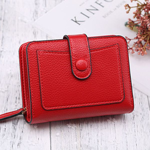 

mini lychee pattern pu leather women's wallets fashion female trending multifunctional solid color purses, Red;black