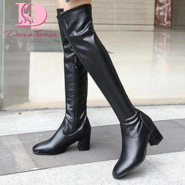 

boots doratasia plus size 34-45 female chunky heels over the knee elegant thigh high women 2021 party office shoes woman, Black