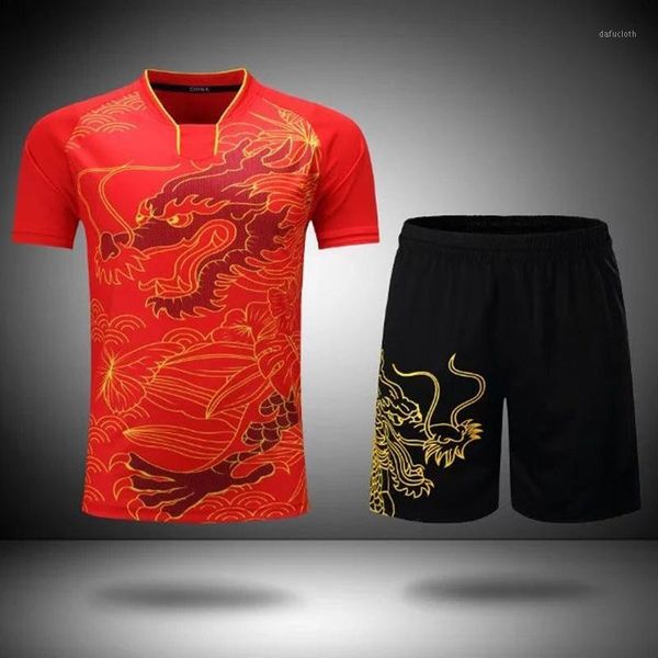 

xingdeng china dragon table sets men's/women dry-cool ping pong short suit clothes printing name1, Gray