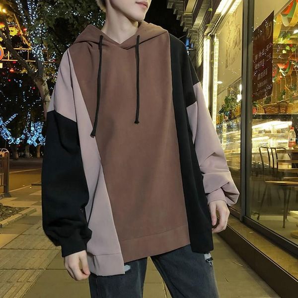 

2020 men's hoodies with velvet leisure letters printed sportswear men's stitching korean fashion pullover drop shipping, Black