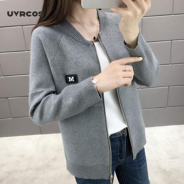 

uvrcos women cardigan 2020 fashion autumn long sleeve zipper short knitted sweater cardigan coat for women knit jacket, White