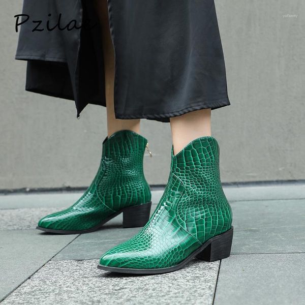

boots pzilae 2021 autumn winter western arrival pointed toe zipper ankle for women comfortable thick heel ladies shoes1, Black