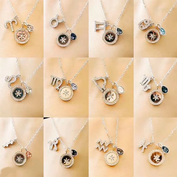 

shijia ornament twelve constellation crystal necklace female european and american simple clavicle chain high fashion exquisite ornament gen, Silver