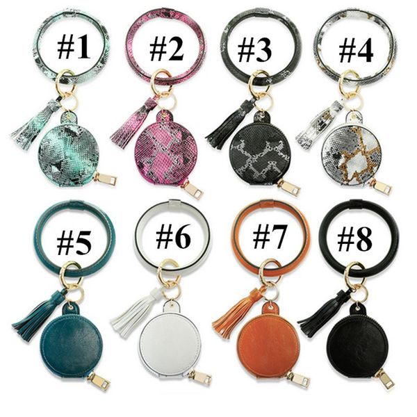 

earphone bag anti-lost wrist key ring purse tassel bracelet pu leather warp keychain bangle wristlet bracelets wristband circle new e121006, White