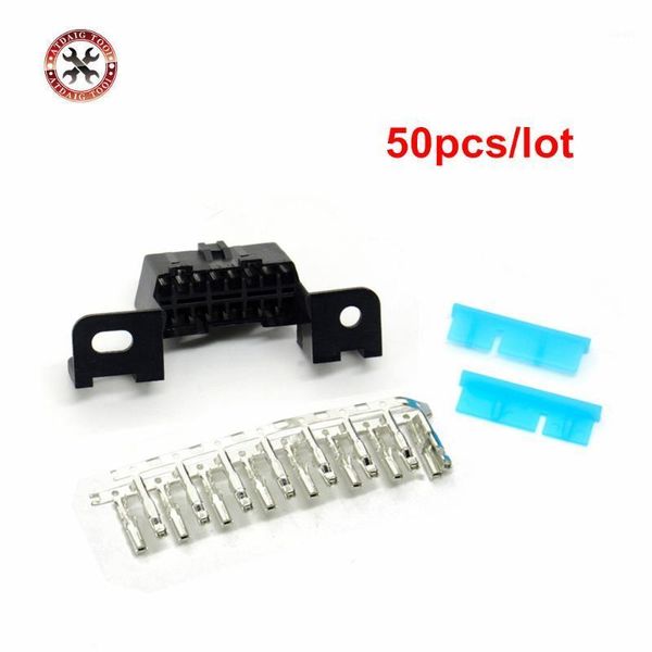

50pcs/lot obd2 16pin connector female diagnostic tool obd connector plug+shell+terminal+screw works multi-cars1