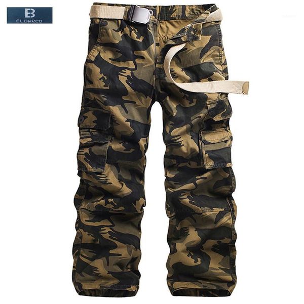 

el barco] cotton men cargo pants casual autumn camouflage white grey khaki army green soft male long loose trousers1, Black