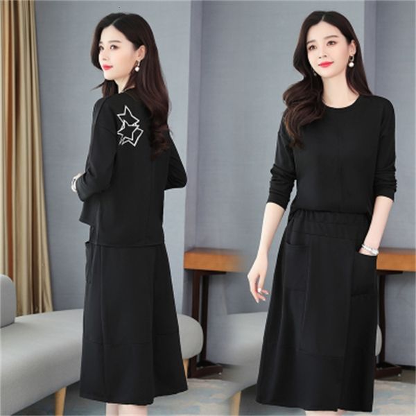 

female casual plus size suits and sets of outfits with skirt femme deux year-old pieces feminine clothes 95ji, White
