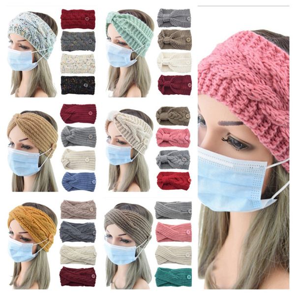 

with face mask button headband knitted wool hair wrap bow cross hairbands winter beanie hats sport scarf sweat band e121707, Slivery;white
