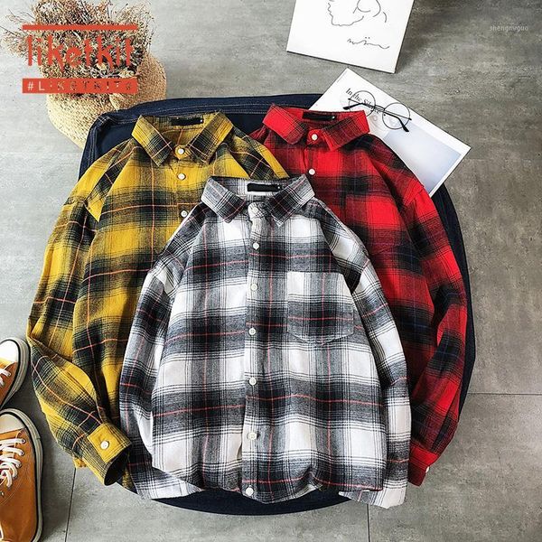 

liketkit men's new casual plaid shirts ins 2019 man red black long sleeve shirts male harajuku oversized fashion streetwear1, White;black