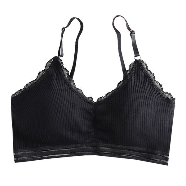 

girls bra lace edge cotton beautiful back suspenders wrapped chest underwear adjustable shoulder straps beautiful back gather un, Black;white