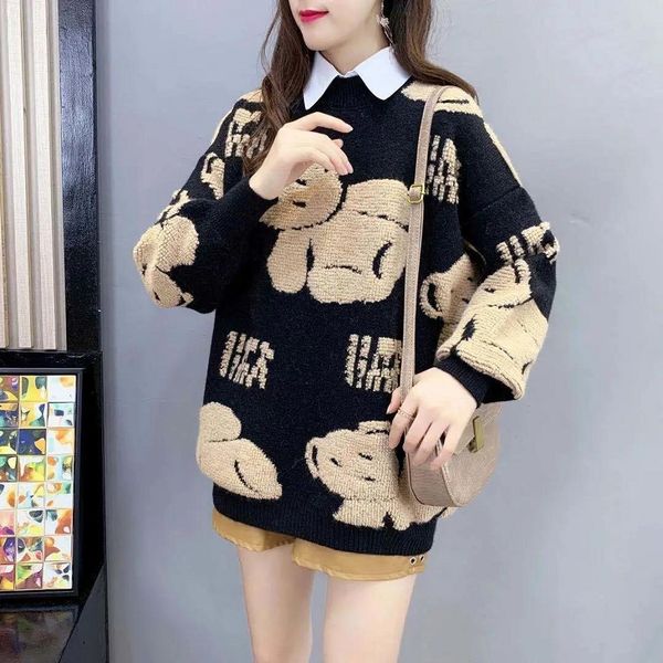 

2021 new winter fashion woman mid-length red female thick korean hoodie christmas sweater student 3zs3, White;black
