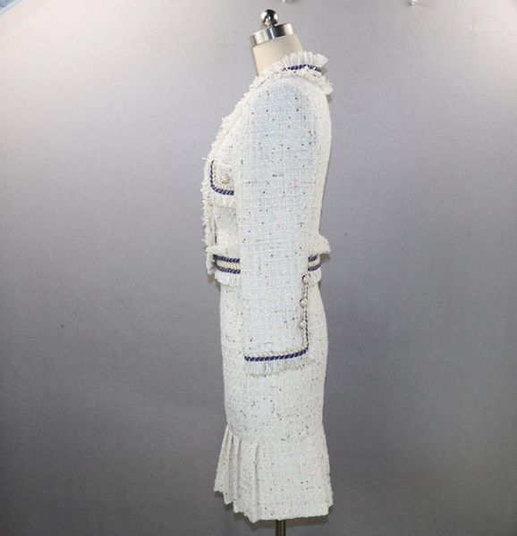 

tweed suit women runway brand wool short jacket blazer high waist pleatd skirt two piece set autumn winter outfits female1, White;black