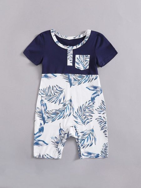 

baby boys' two-color tropical pattern jumpsuit shorts she, Blue