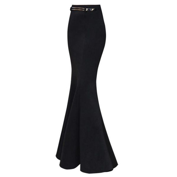

plus size 5xlautumn winter elegant woolen long skirts women high waist slim package hip mermaid trumpet skirt, Black