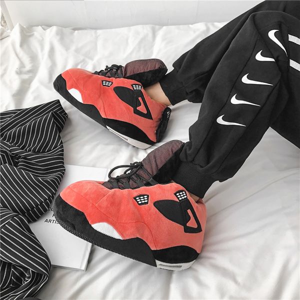 

cotton furry slippers lover's indoor home stuffed snug bread couple  warm plush house shoes men indoor q0108, Black