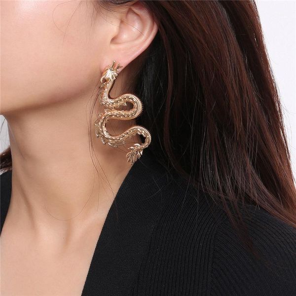 

doreenbeads fashion vintage dragon stud earrings for women personality silver gold ethnic chinese jewelry for party gift1, Golden;silver