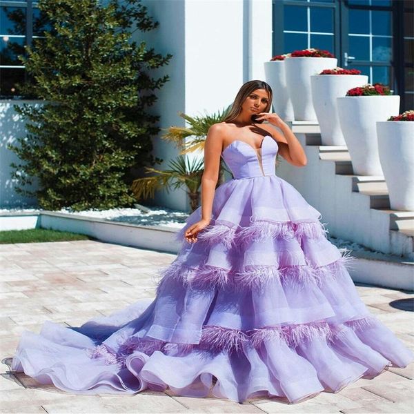 

puffy light sky blue prom dresses sweethearts sleeveless feather evening dress plus size ruched tiered organza custom made party dress, Black