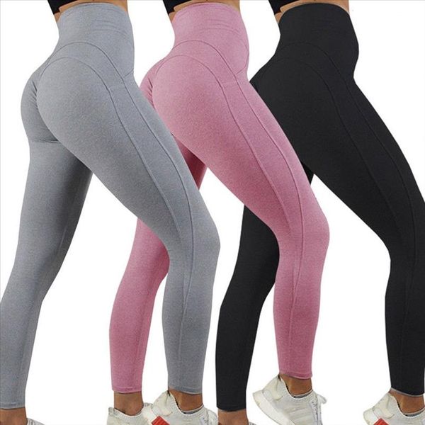 

women high waist hip sports leggings solid stretch fitness running jogging workout gym exercise sport ladies casual trouser, Black