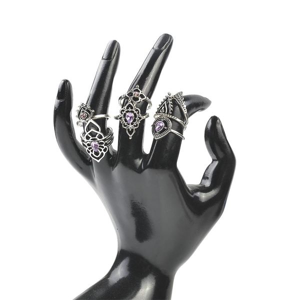 

7шт / набор богемия винтаж фиолетовый кристалл горный хрусталь резное снижение кольцо midi над костям кольцо ювелирные изделия wmtfde, Silver