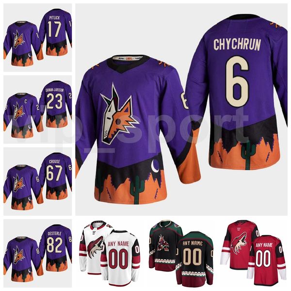 

arizona coyotes reverse retro ice hockey jersey 23 oliver ekman-larsson 6 jakob chychrun 67 lawson crouse 91 taylor hall 82 oesterle custom, Black;red