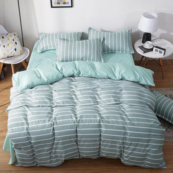 

green white stripe printed bed cover set kids duvet cover child bed sheets and pillowcases comforter bedding set 610371