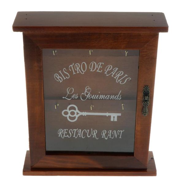 

hooks & rails pastoral style key cabinet wooden holder box decorative rack with 6 hooks, 21x6x25cm.