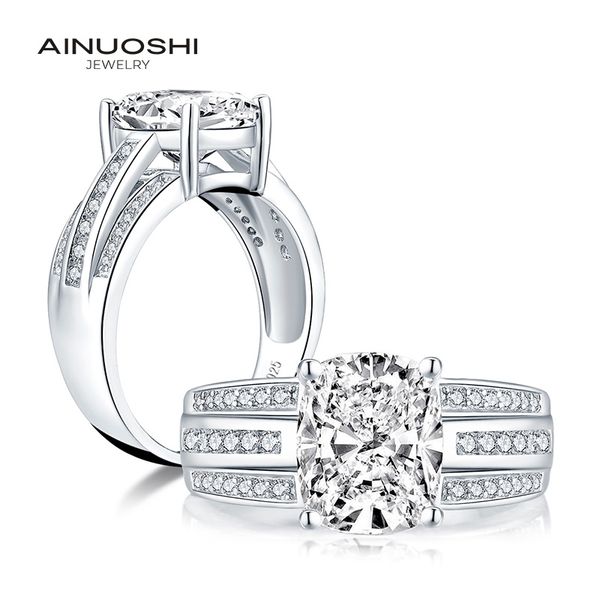 

ainuoshi 925 sterling silver 3.5 carat big cushion cut engagement ring simulated diamond wedding 3 rows silver ring jewelry y200106, Slivery;golden