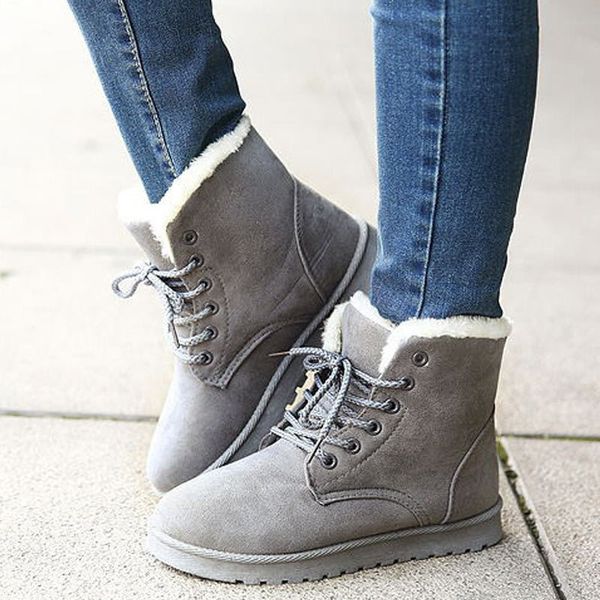 

women's winter snow ankle warm leather shoes mujer 2019 boots, Black
