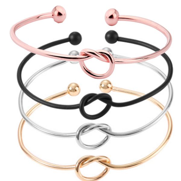 

sterling silver vintage simple knotted opening charm bracelets bangles for women adjustable fashion wedding jewelry 4 colors, Golden;silver