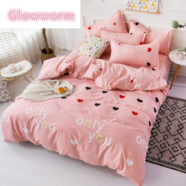

glowworm home textile red heart pattern duvet cover flat sheet pillow case girl teenage woman bedding linen set bedclothes