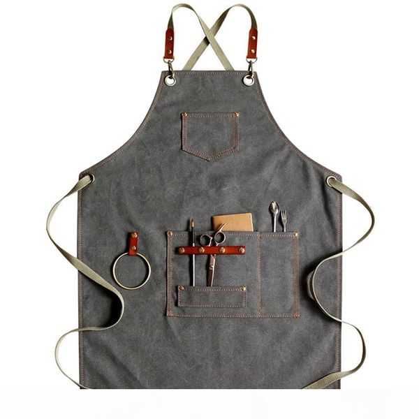 

2019 bibs denim cowboy aprons for women men bbq chef home kitchen dress barber hairdress cafe jeans cook waiter logo pinafore