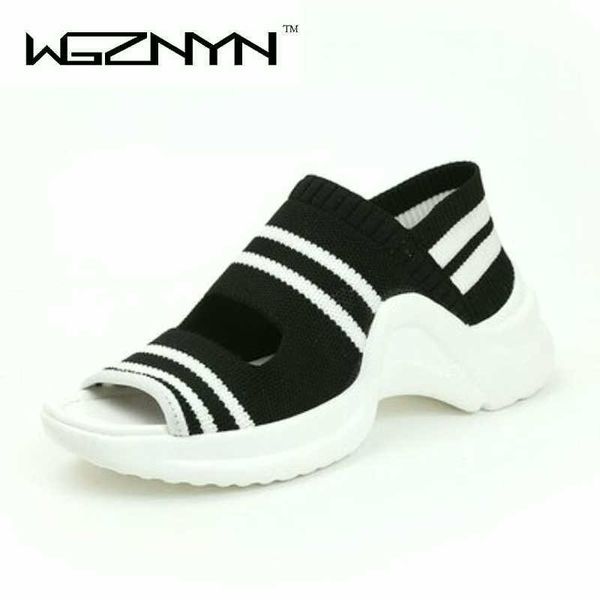 

2020 summer mesh women sandals fashion casual shoes slip-on wedge swing shoes height increasing platform sandals lady leafers w5 y200702, Black