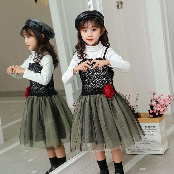 

girl's autumn personalized 2020 drs korean drawstring waist flower children's spinning princs skirt, Red;yellow