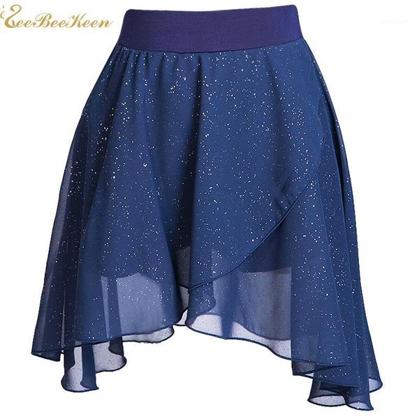 

women ballet dance skirt elastic sequins chiffon dance practice skirt ballerina gymnastics latin yoga wear1, Black;red