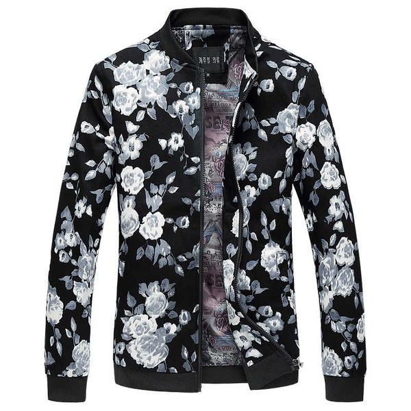 

wholesale- men bomber jacket fashion floral mens jackets big size stand collar long sleeve coat male stand collar leisure windbreaker, Black;brown