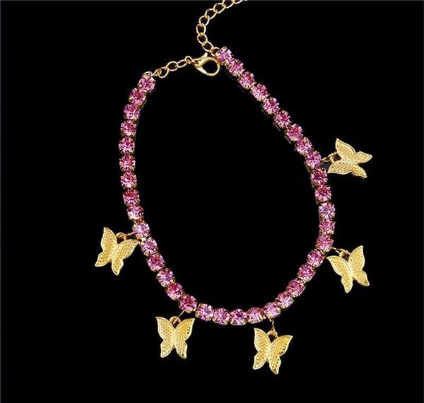 

iced out butterfly tennis anklet for women rhinestone crystal butterfly beach sandals foot chai wmthdp bdegarden, Red;blue