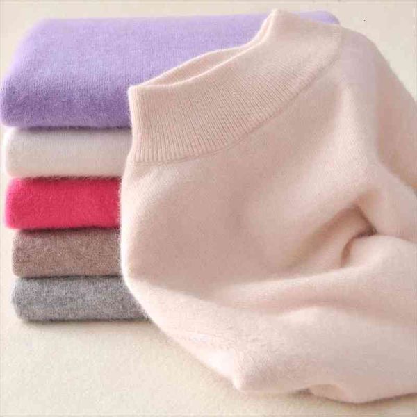 

women cashmere autumn winter vintage half turtleneck sweaters plus size loose wool knitted pullovers female knitwear11, White;black