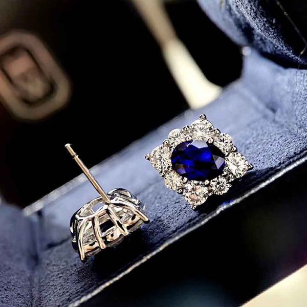 

s925 silver stud earring with fuchsia and blue color diamond for women wedding jewelry gift ps8709, Golden