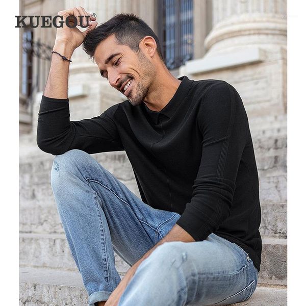 

kuegou 2021 autumn plain black gray blue sweater men pullover casual jumper for male wear brand knitted plus clothes 22061, White;black