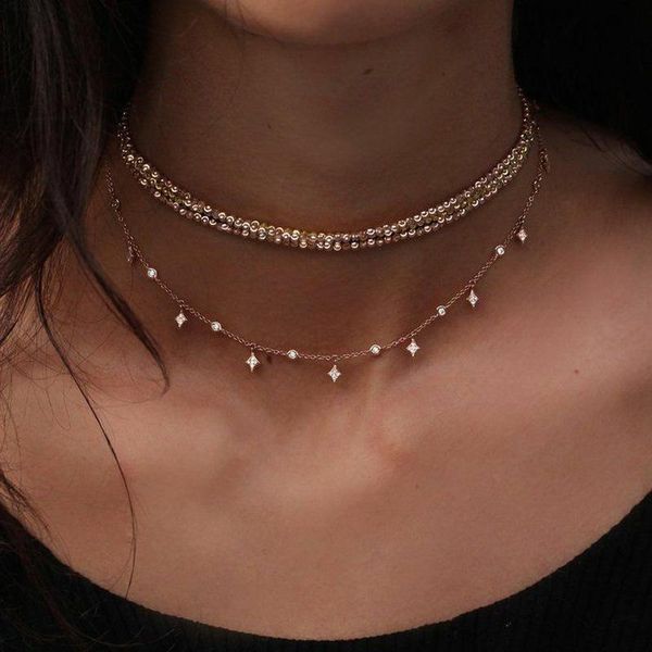 

muhan new multi layer pendants necklaces for women fashion chocker gold chain star choker charm necklace party jewelry gift, Silver