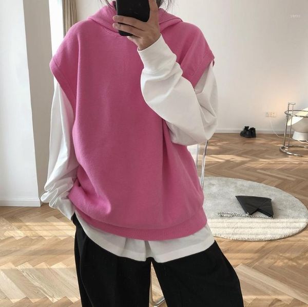 

new woman cashmere vest with hood lovemoda1, Black;white