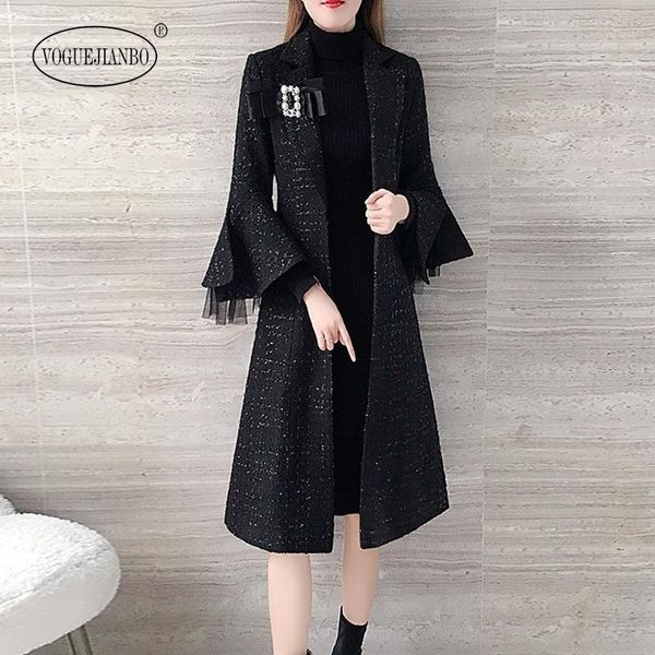 

2019 new autumn and winter black woolen coat women clothes korean bodycon fashion overcoat long sleeve temperament office ladies1
