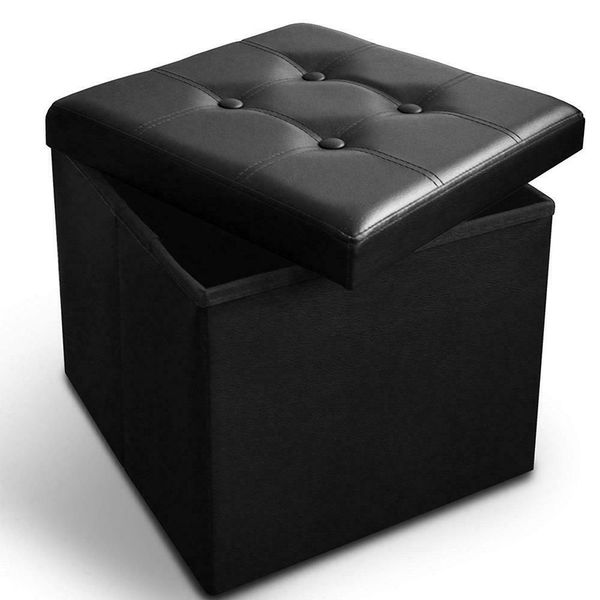 

ottoman foot rest footstool cube box storage faux leather - black