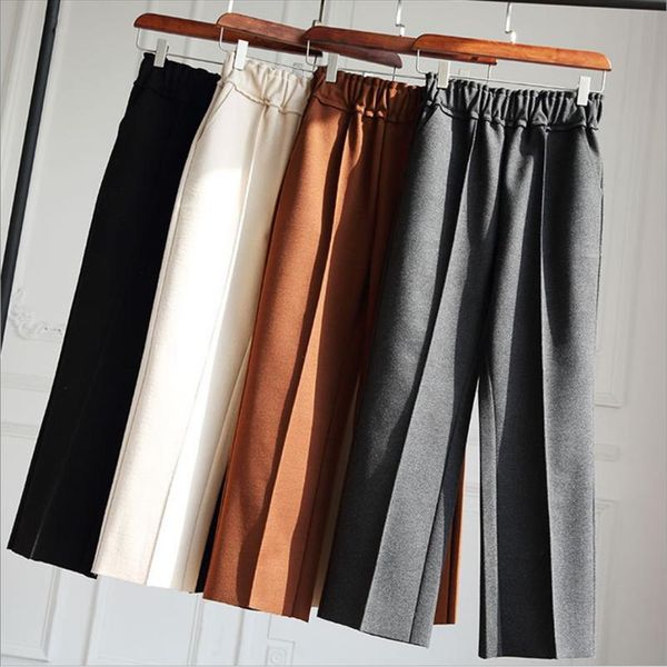 

woolen wide leg pants women autumn winter korean high waist casual straight pants thickening loose wool warm trousers, Black;white