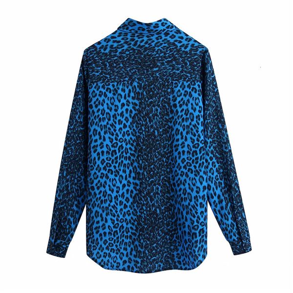 

2021 new leopard print women blouse vintage blue long sleeve button up female shirt spring elegant blouses casual ladies d6uf, White